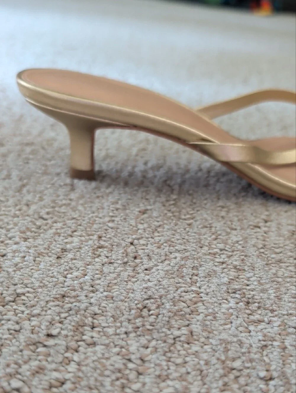 Gold Square-Toe Kitten Heel Thong Sandals